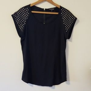 Express black top with gold studs and zipper